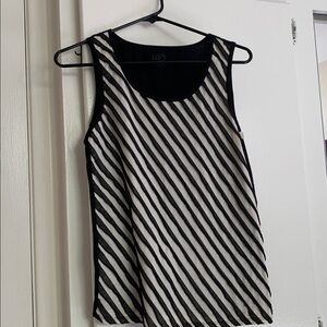 LOFT Angled Stripe Sleeveless Shell Top in Black and White